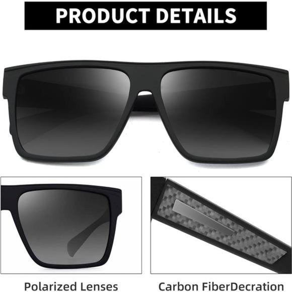 Retro Polarized Sunglasses Men Women 1 Black Frame / Polarized Gradient Grey Len - Picture 4 of 6